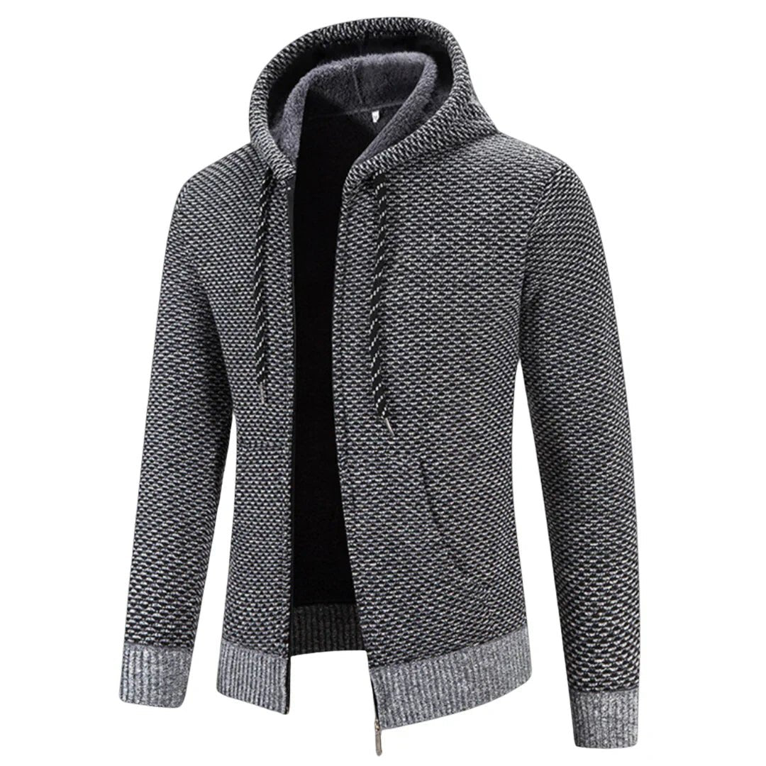 Men's Knit Hoodie Zip-Up Textured Casual Jumper - Grey