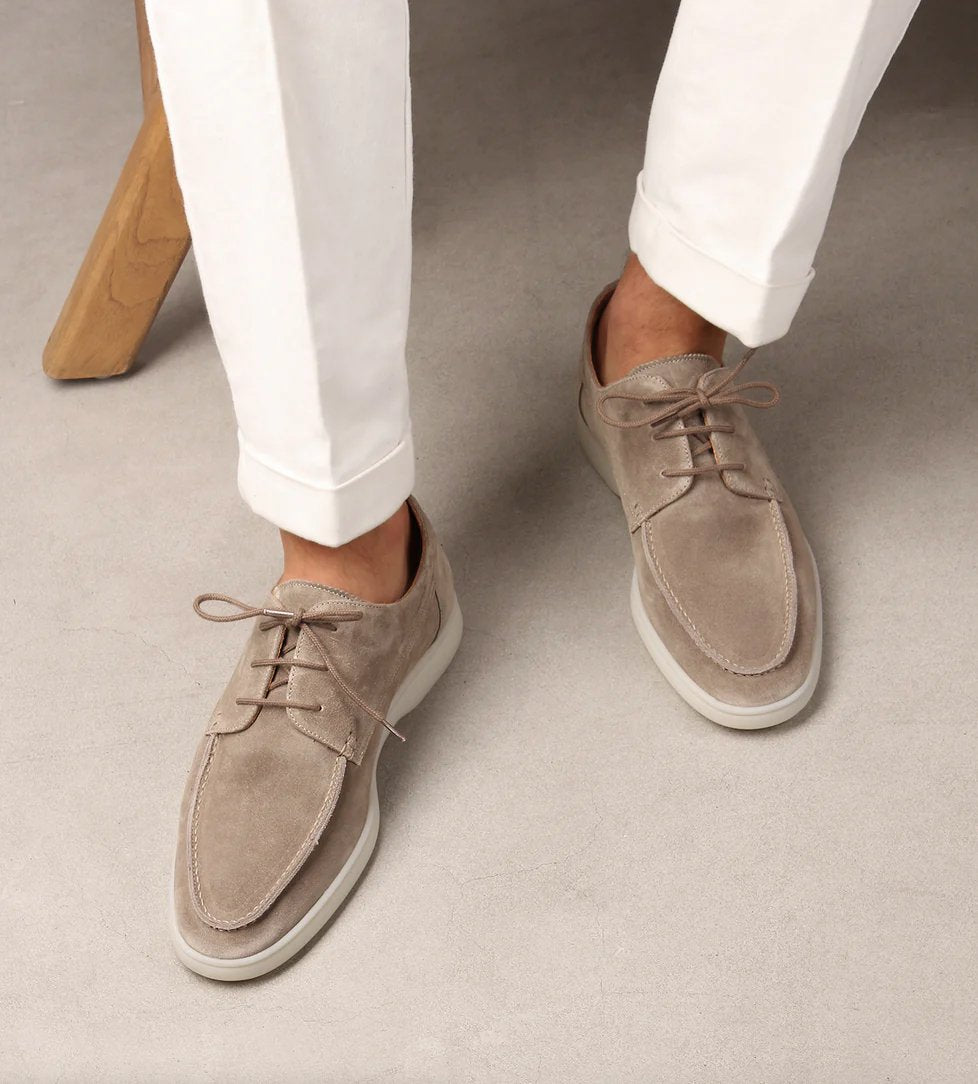 Men's Lace-Up Casual Loafers Suede Walking Shoes Comfort - Beige