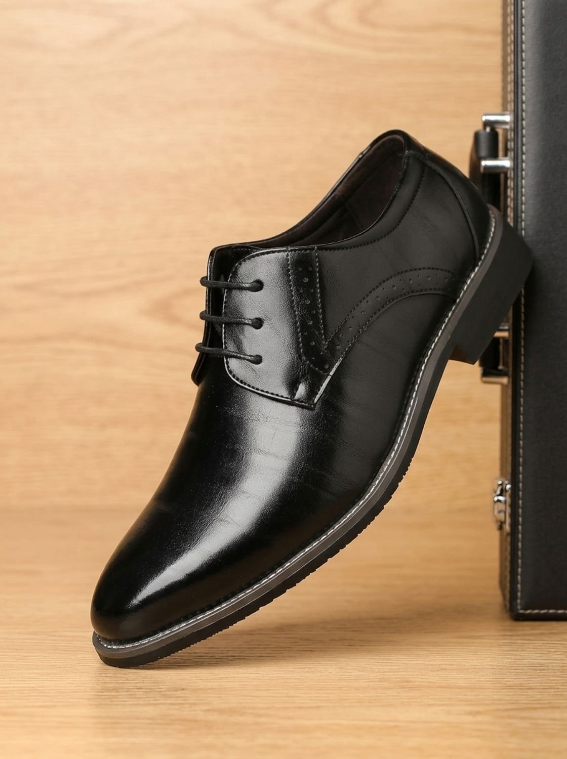 Men's Leather Lace-Up Brogue Oxford Dress Shoes - Black