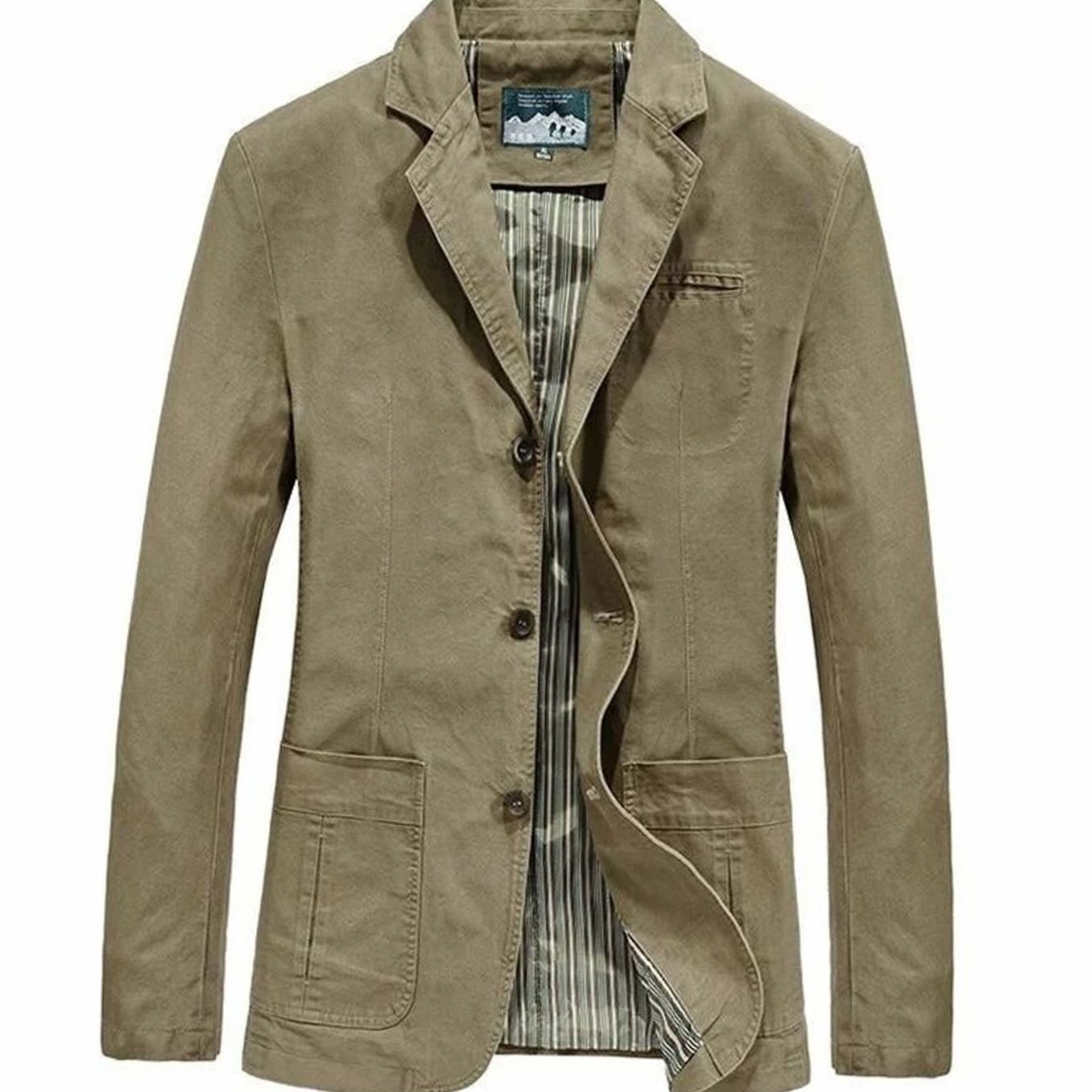 Men's Light Jacket Casual Cotton Blazer Tailored Fit - Khaki