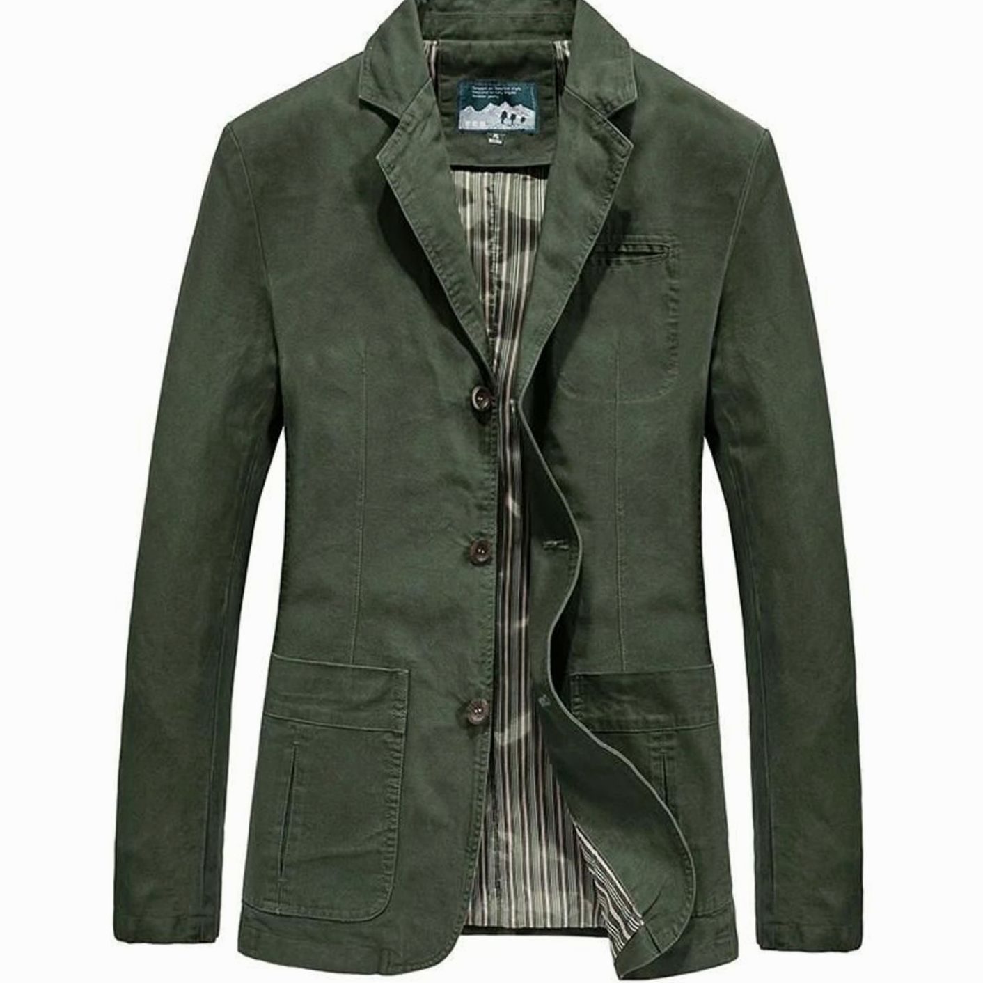 Men's Light Jacket Casual Cotton Blazer Tailored Fit - Army Green