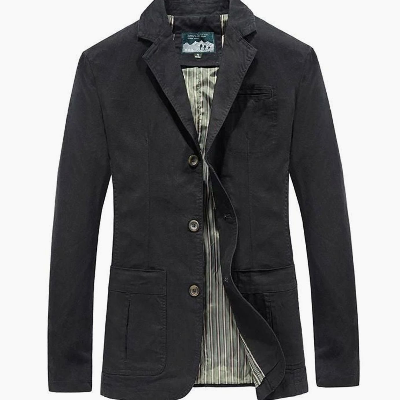 Men's Light Jacket Casual Cotton Blazer Tailored Fit - Black