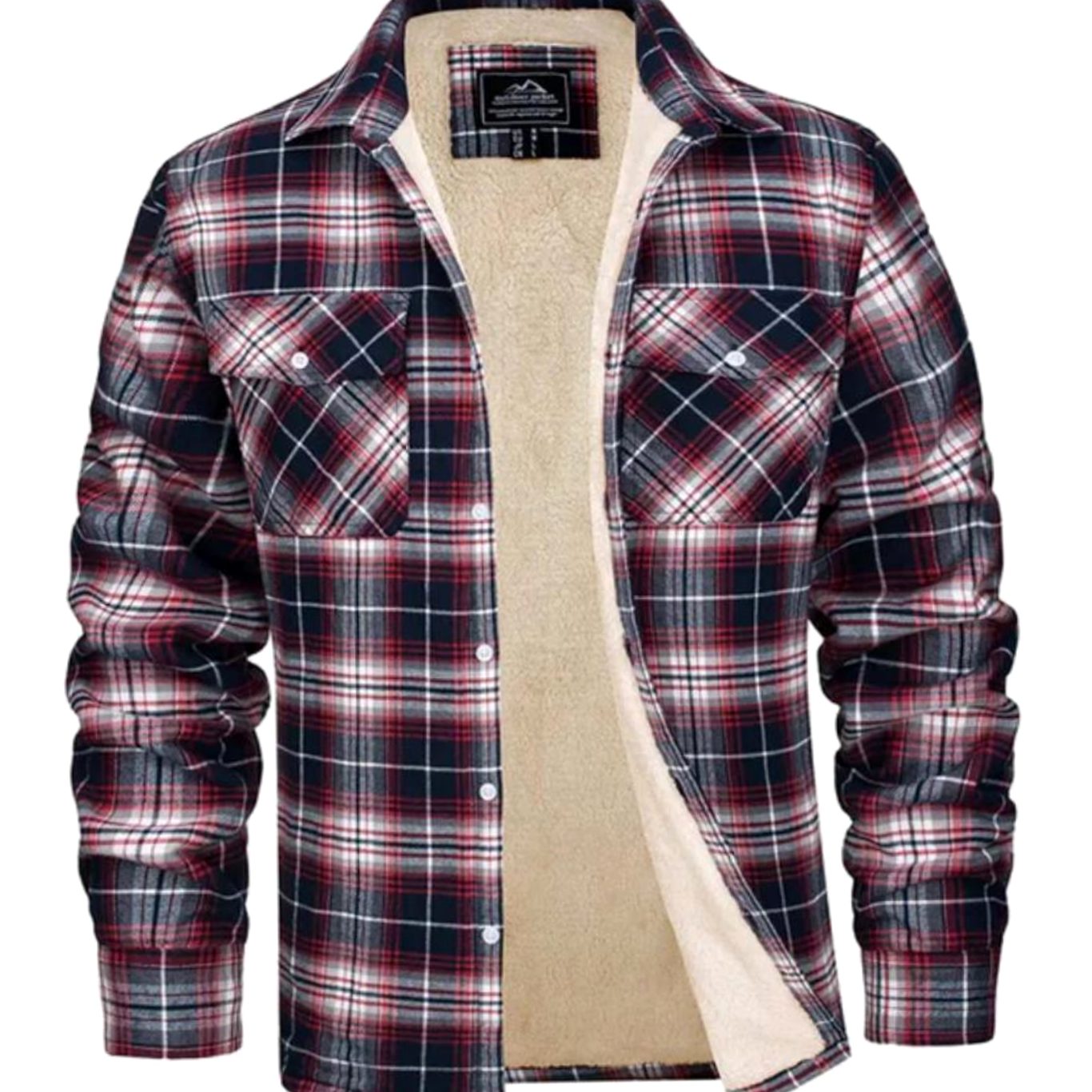 Mens Light Jacket Sherpa Lined Plaid Shirt Jacket - Red