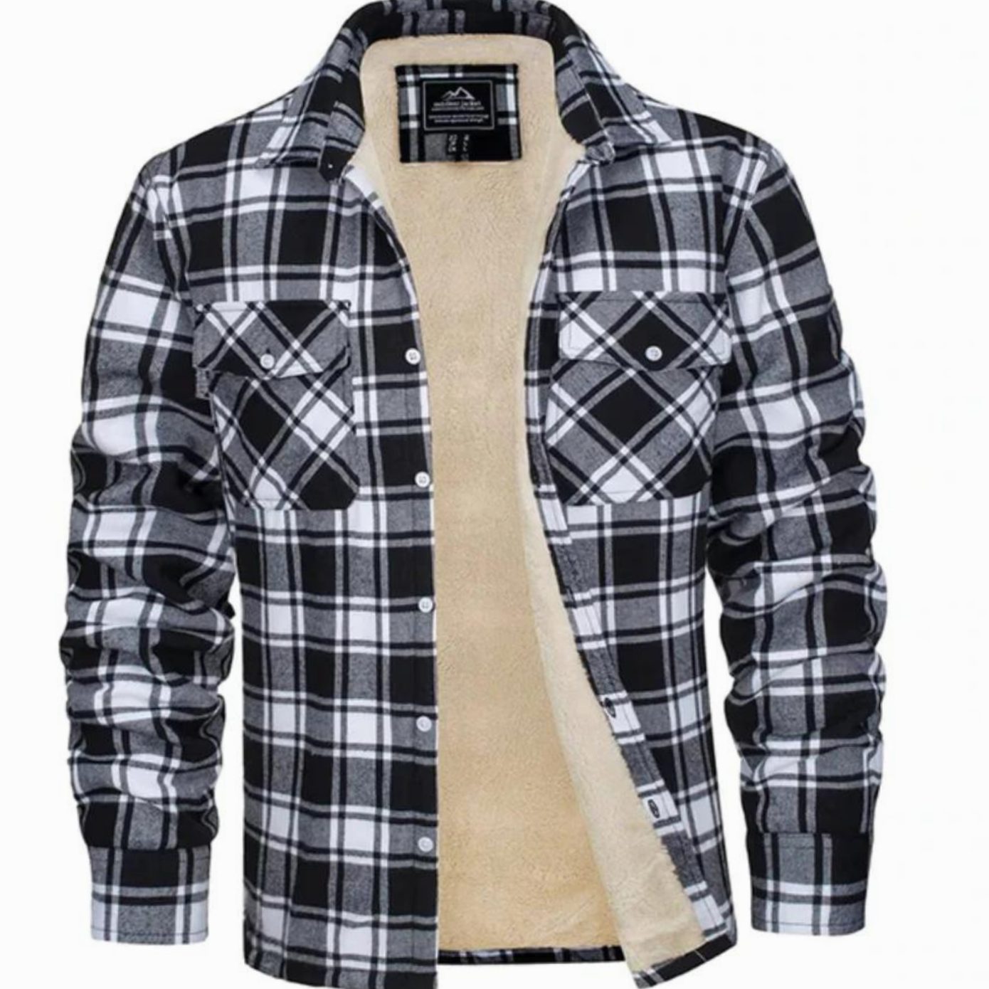 Mens Light Jacket Sherpa Lined Plaid Shirt Jacket - Black
