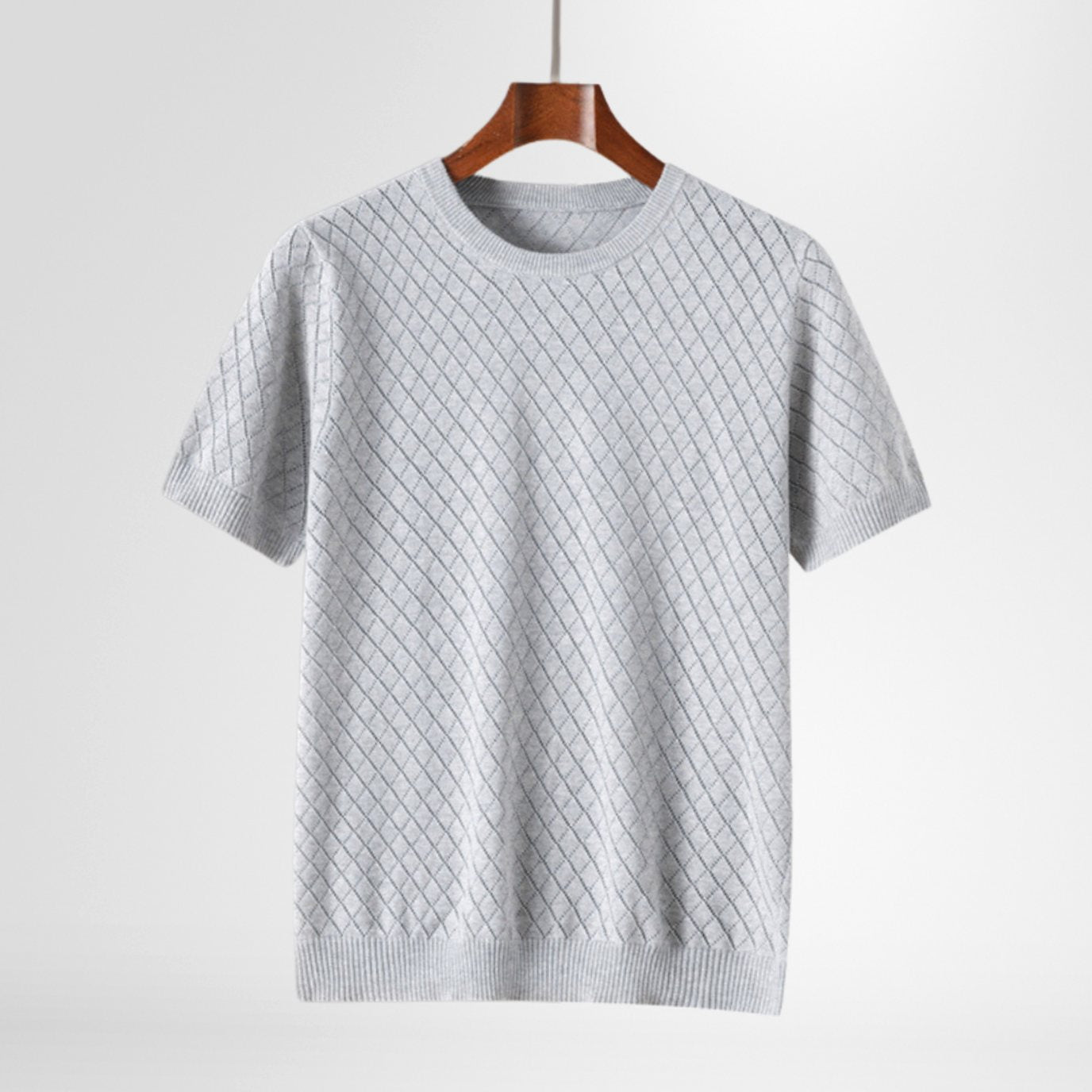 Men's Lightweight Sweater Cotton Diamond-Knit Crewneck - Gray