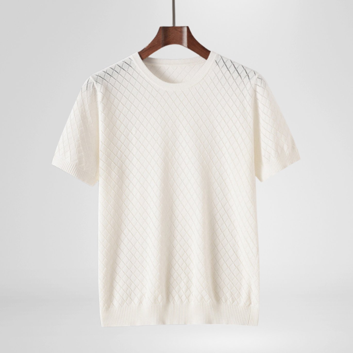Men's Lightweight Sweater Cotton Diamond-Knit Crewneck - Ivory