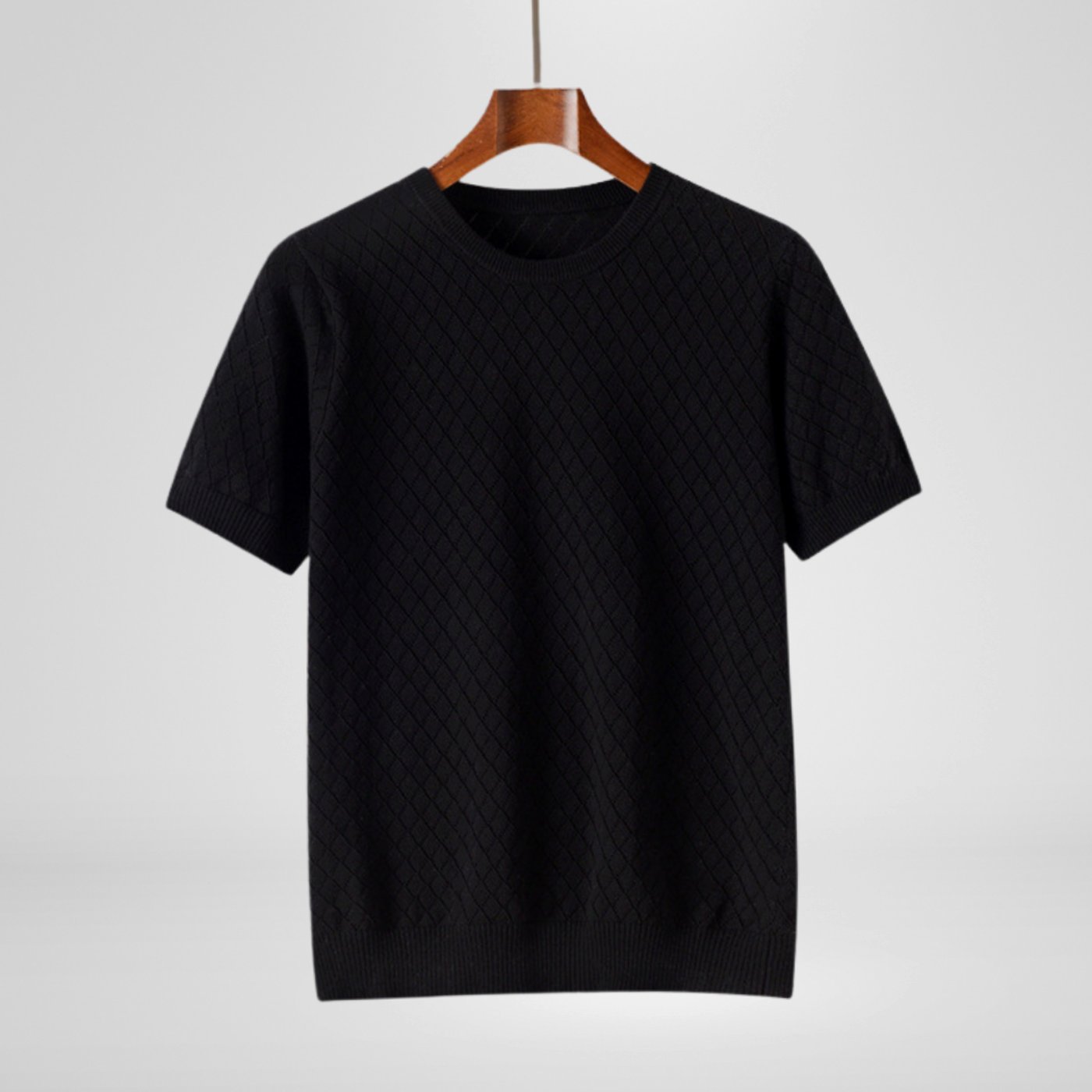Men's Lightweight Sweater Cotton Diamond-Knit Crewneck - Black