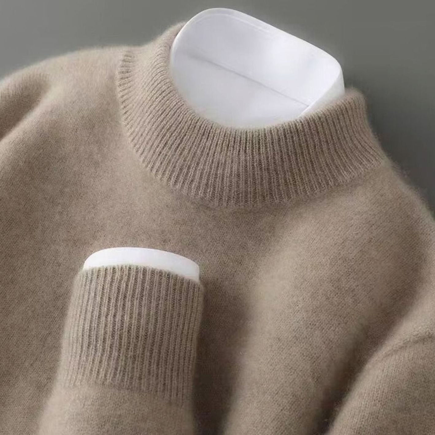 Men's Lightweight Sweater Fine-Knit Cashmere Crew Neck Pullover - Camel