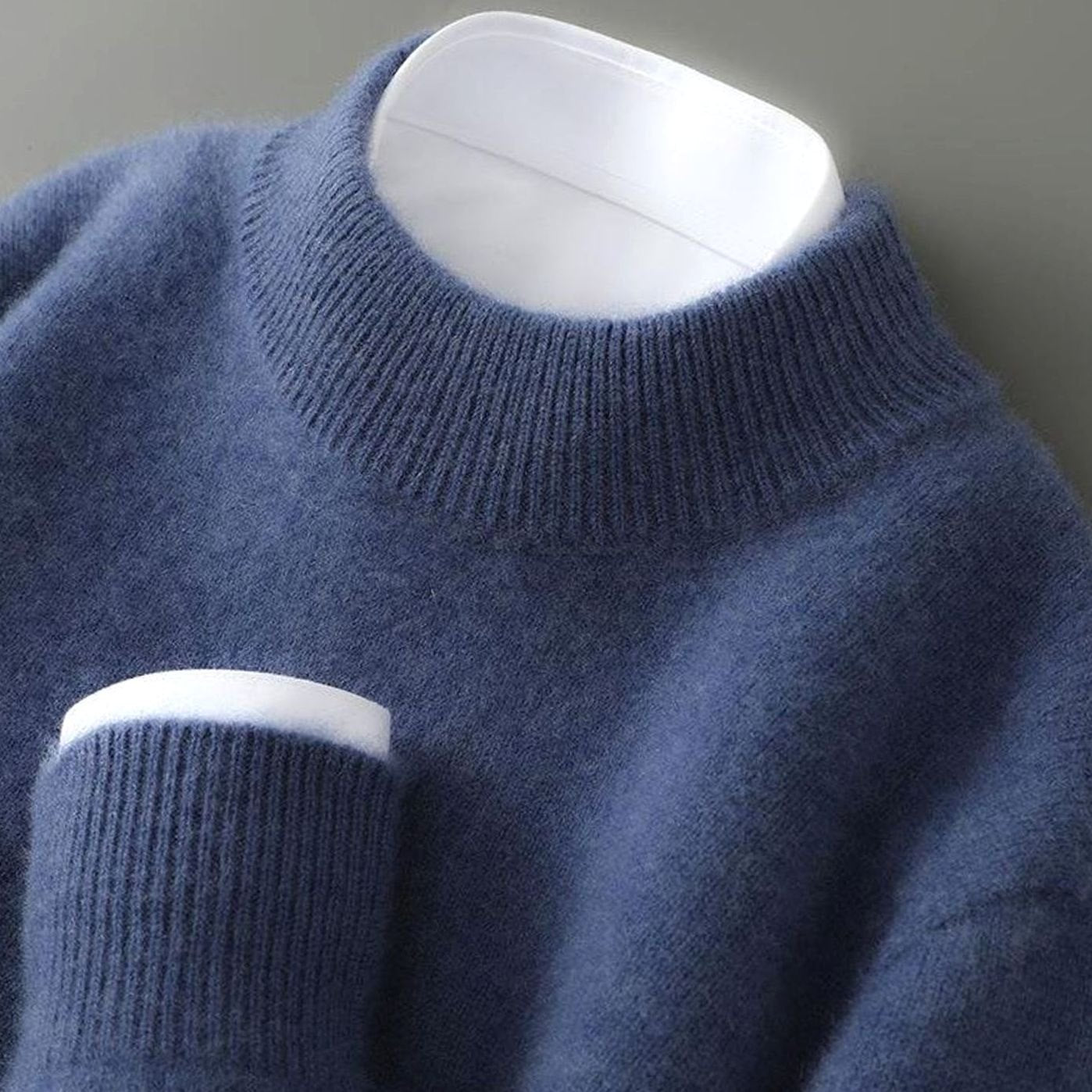 Men's Lightweight Sweater Fine-Knit Cashmere Crew Neck Pullover - Blue