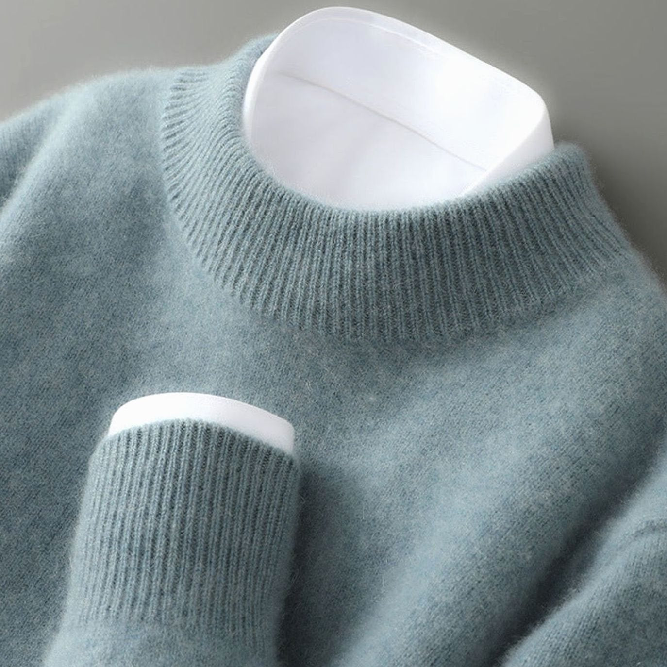 Men's Lightweight Sweater Fine-Knit Cashmere Crew Neck Pullover - Green