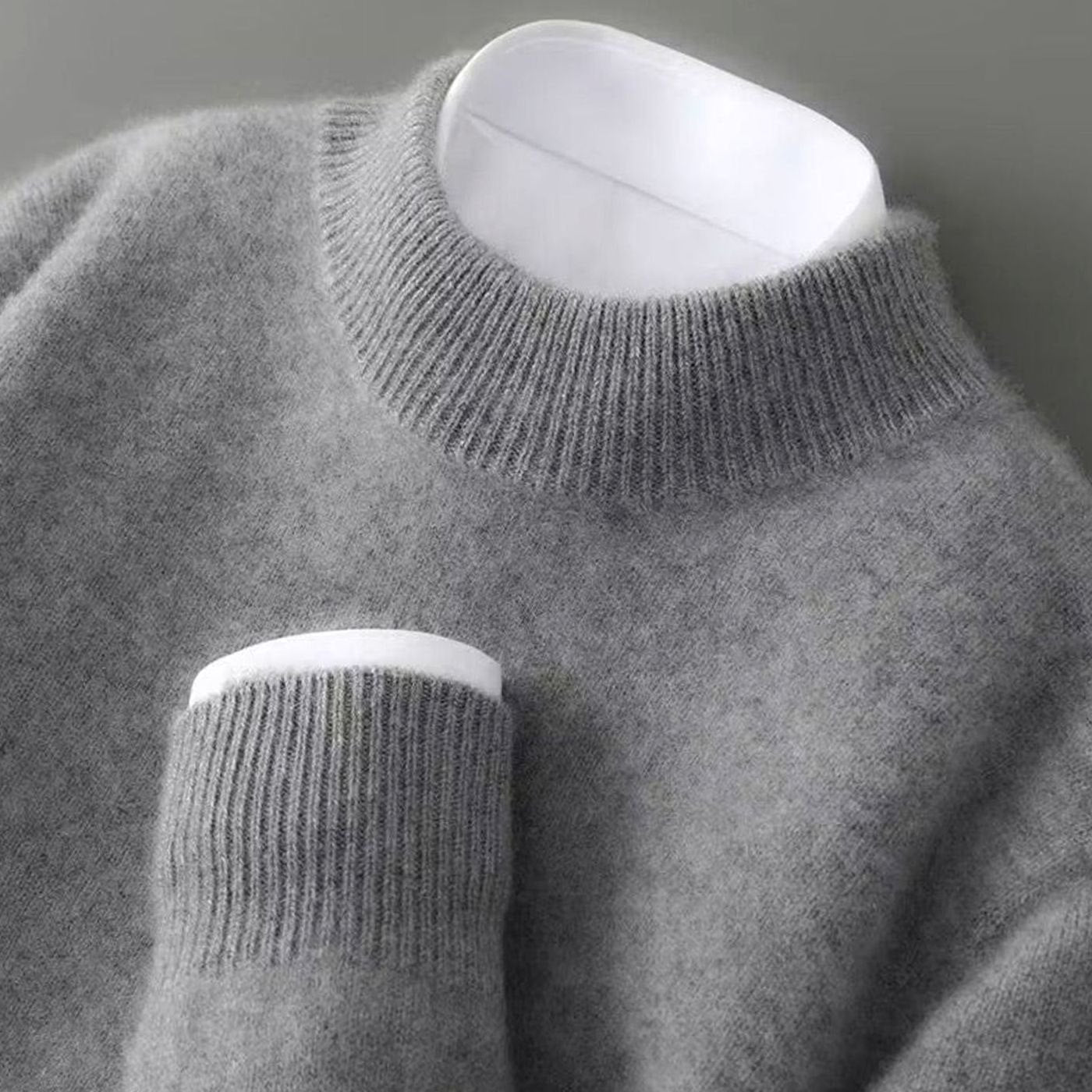 Men's Lightweight Sweater Fine-Knit Cashmere Crew Neck Pullover - Gray