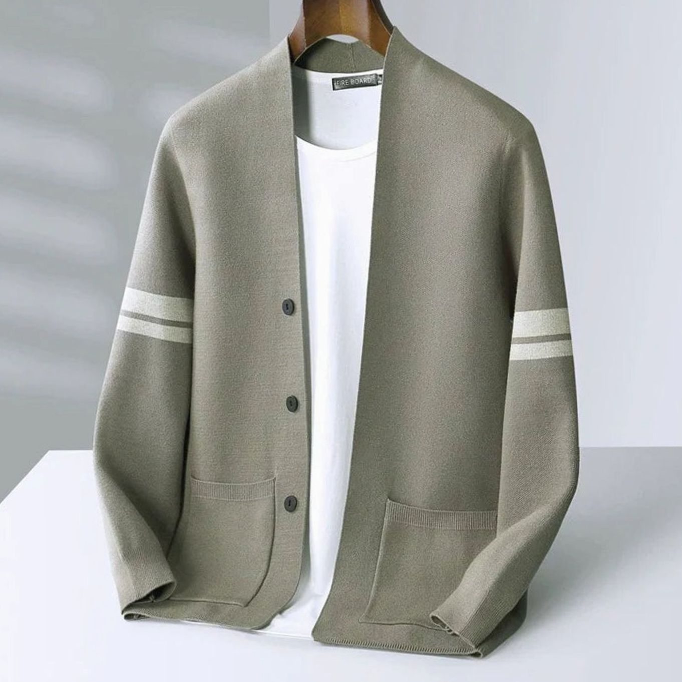 Mens Lightweight Sweater Merino Wool Blend Stripe Cardigan