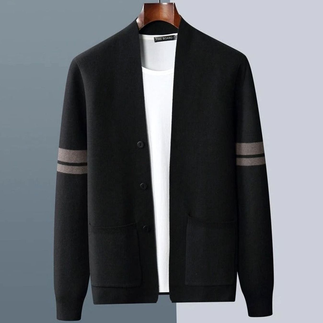 Mens Lightweight Sweater Merino Wool Blend Stripe Cardigan