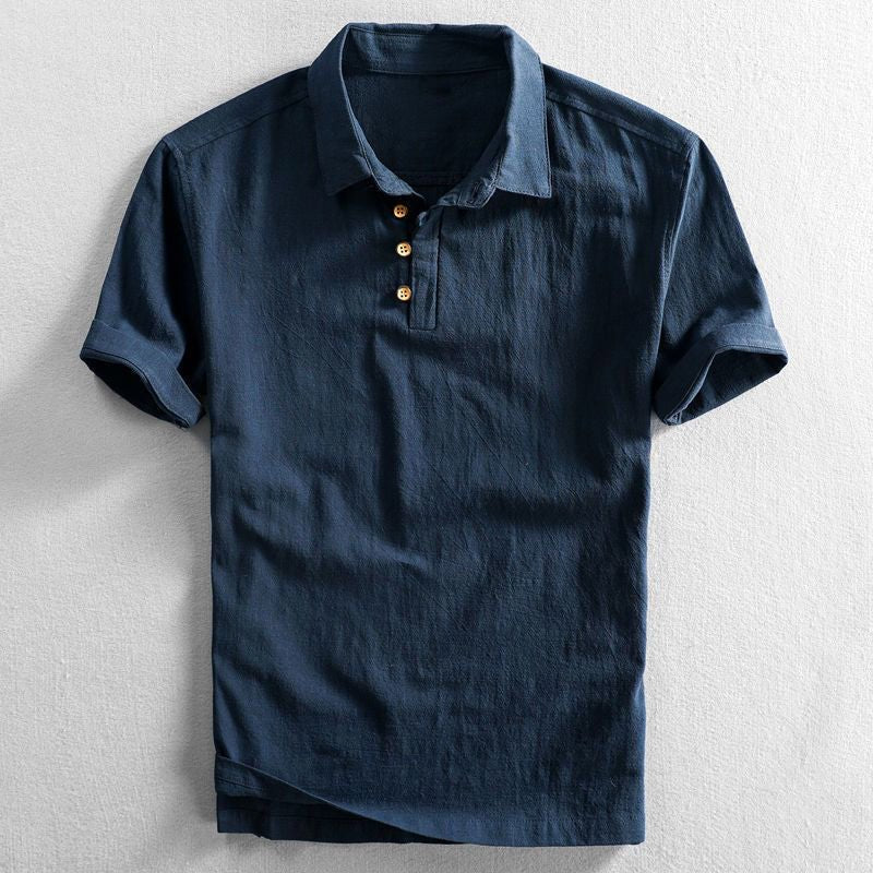 Men's Linen Short-Sleeve Regular-Fit Polo Shirt - Dark Blue