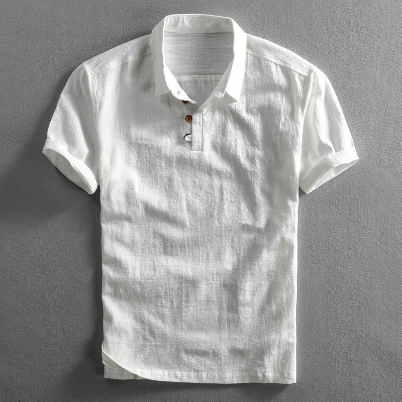 Men's Linen Short-Sleeve Regular-Fit Polo Shirt - White
