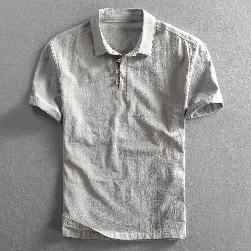 Men's Linen Short-Sleeve Regular-Fit Polo Shirt - Gray
