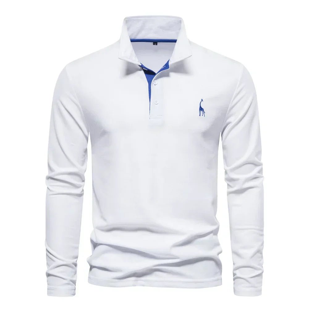 Men's Long Sleeve Polo Shirt Cotton Blend Pullover - White