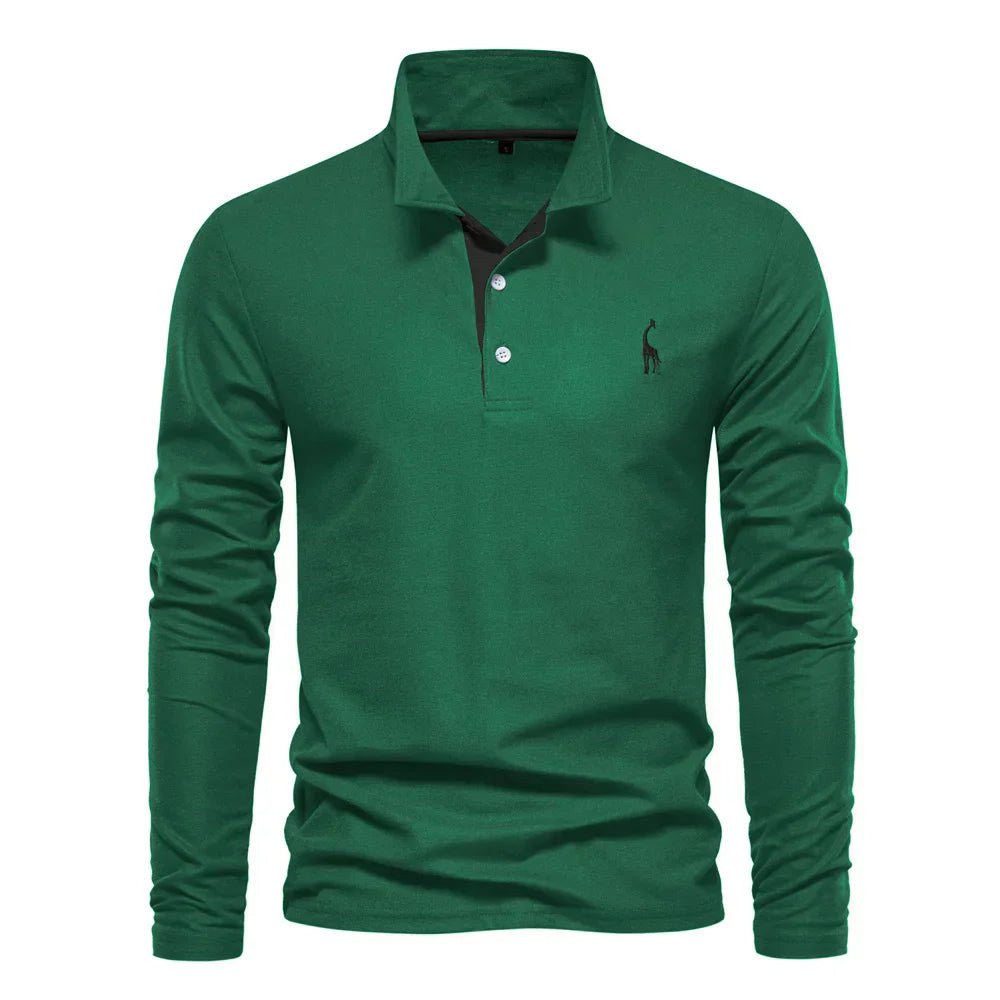 Men's Long Sleeve Polo Shirt Cotton Blend Pullover - Green