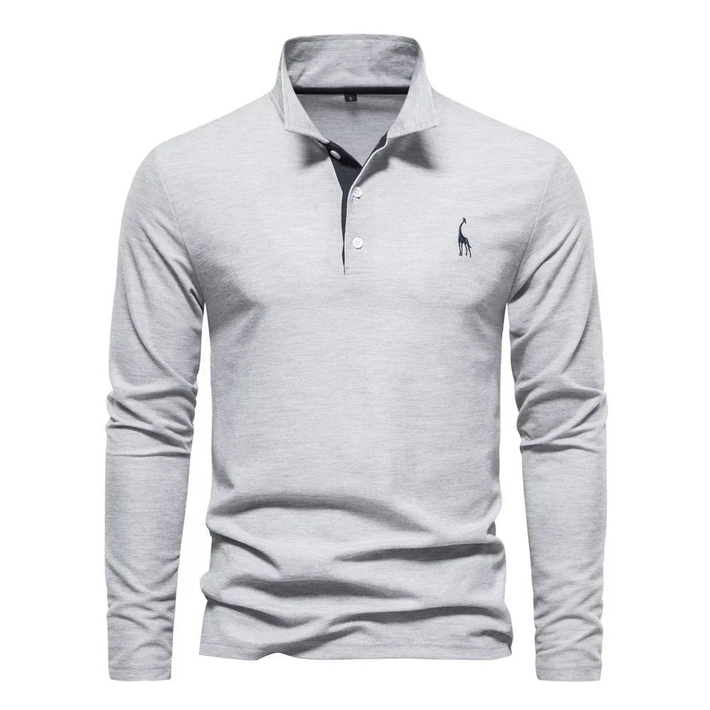 Men's Long Sleeve Polo Shirt Cotton Blend Pullover - Gray