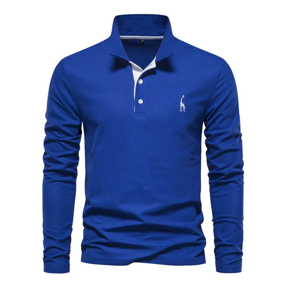 Men's Long Sleeve Polo Shirt Cotton Blend Pullover - Blue