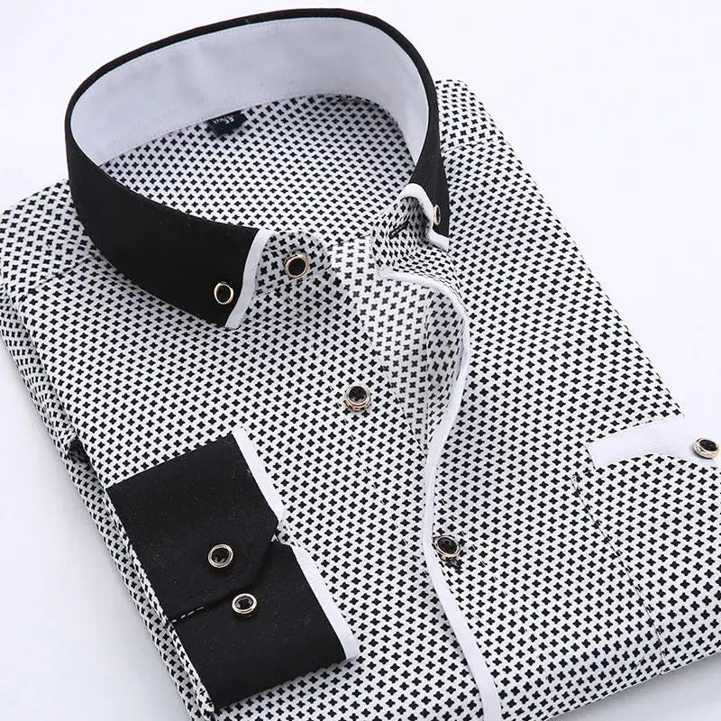 Men's Long Sleeve Shirt Modern Slim Fit Contrast Collar - Black/Gray