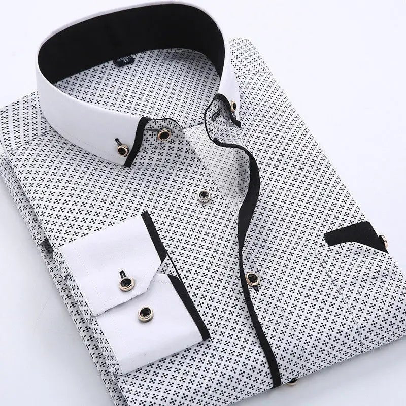 Men's Long Sleeve Shirt Modern Slim Fit Contrast Collar - Black/Dark Gray