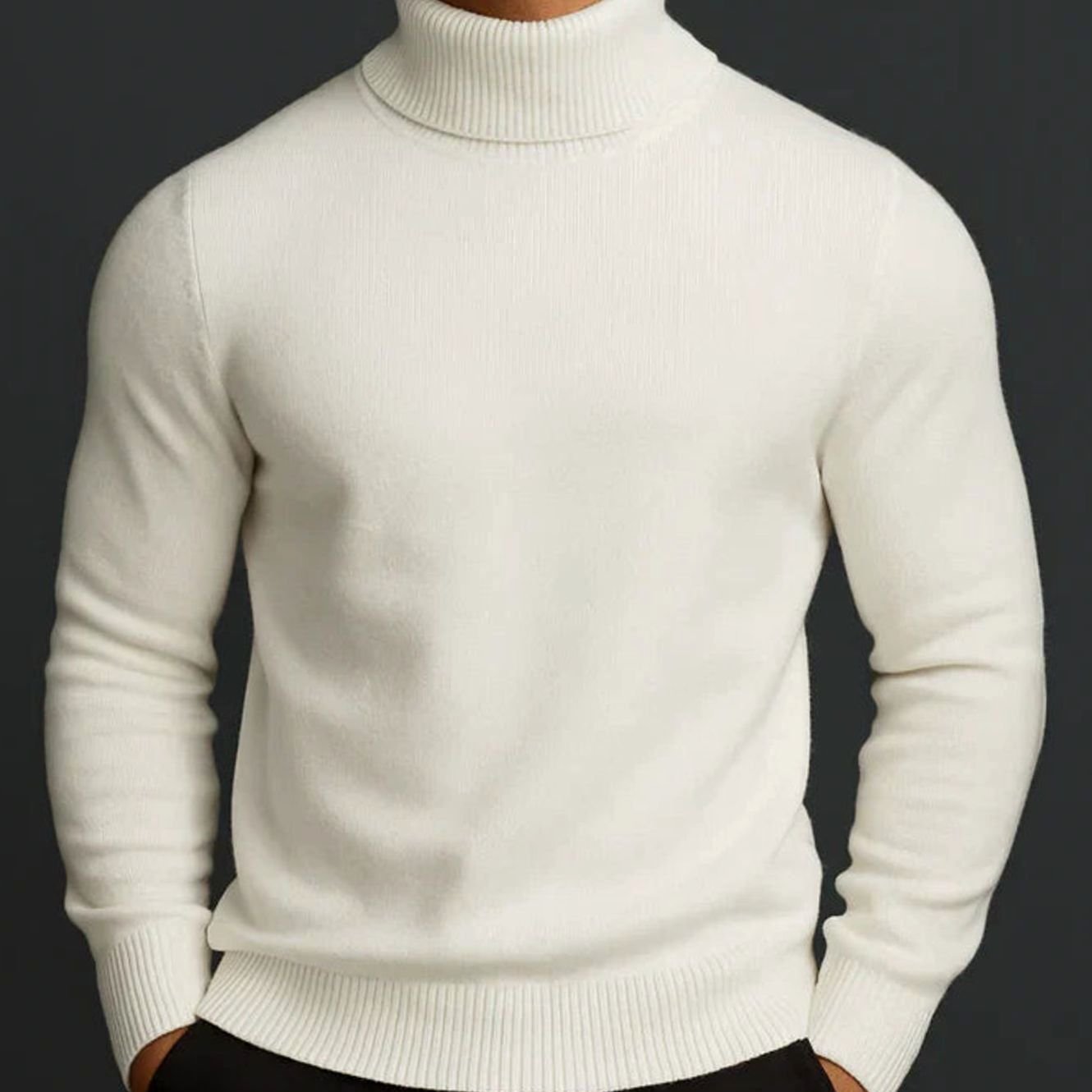 Men's Merino Wool Lightweight Sweater Slim Turtleneck Pullover - White