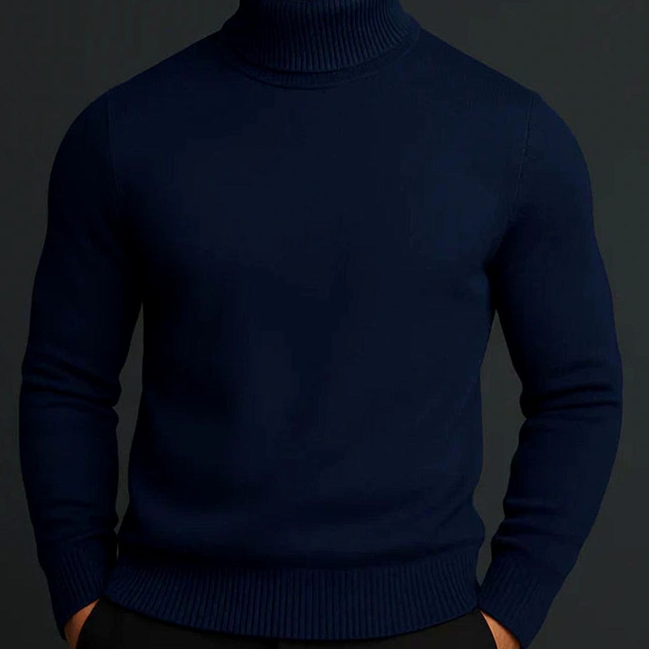 Men's Merino Wool Lightweight Sweater Slim Turtleneck Pullover - Blue