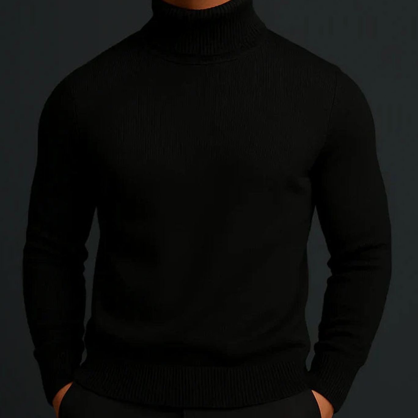 Men's Merino Wool Lightweight Sweater Slim Turtleneck Pullover - Black