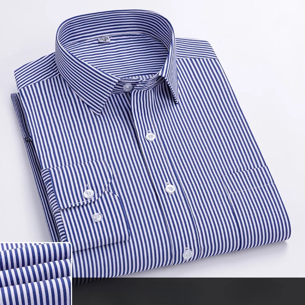 Men's Office Shirt Long Sleeve Cotton Blend Business - Blue/White