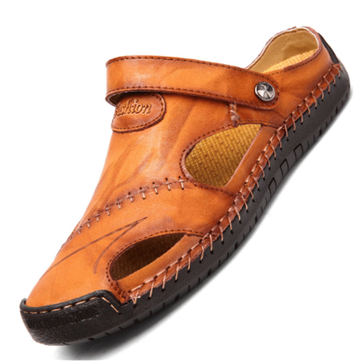 Men's Orthopedic Leather Closed-Toe Comfort Sandals Women Unisex - Light Brown