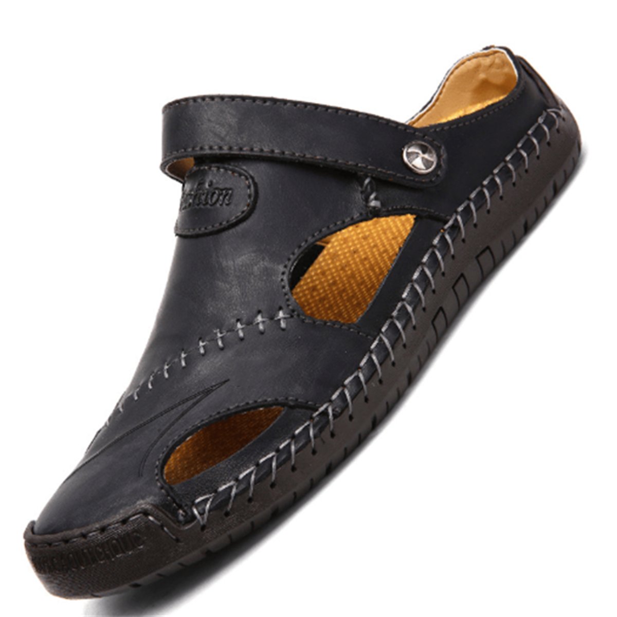 Men's Orthopedic Leather Closed-Toe Comfort Sandals Women Unisex - Black