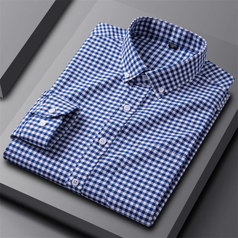 Men's Oxford Button Down Shirt Long Sleeve Cotton - Dark blue