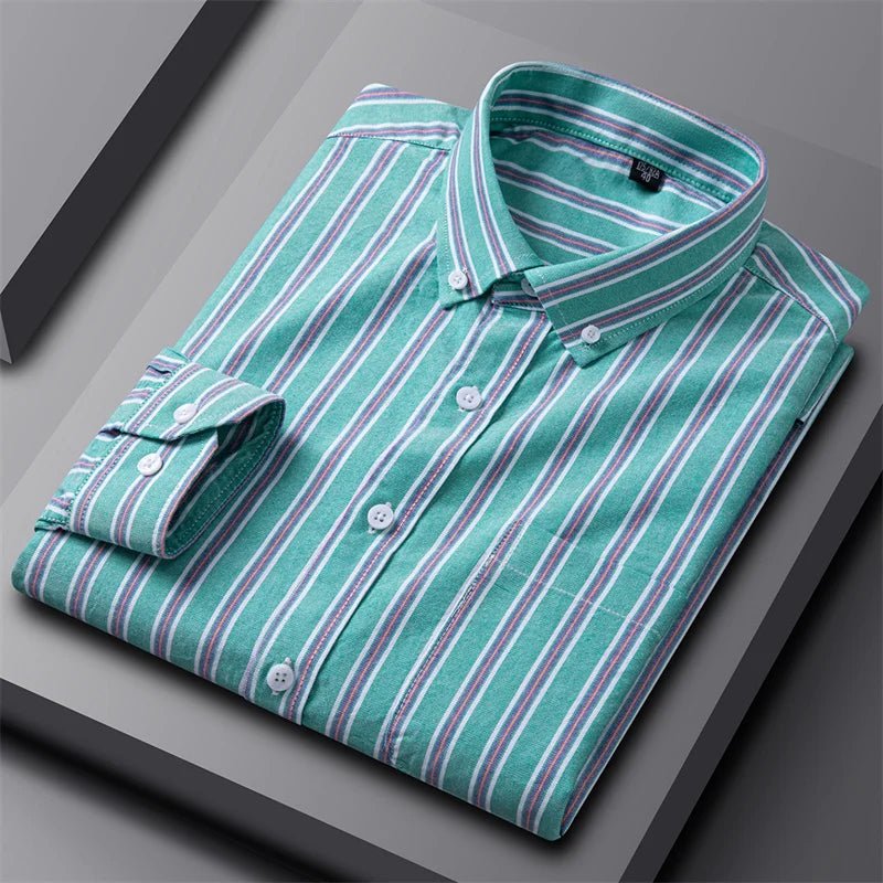 Men's Oxford Button Down Shirt Long Sleeve Cotton - Green
