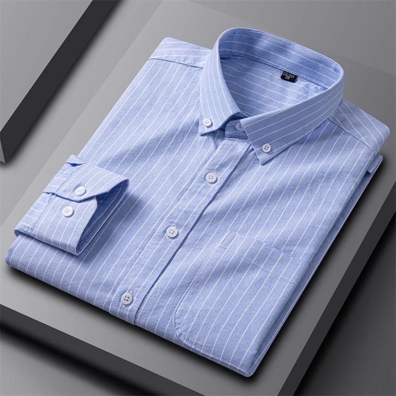 Men's Oxford Button Down Shirt Long Sleeve Cotton - Light blue