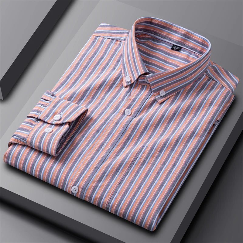 Men's Oxford Button Down Shirt Long Sleeve Cotton - Pink