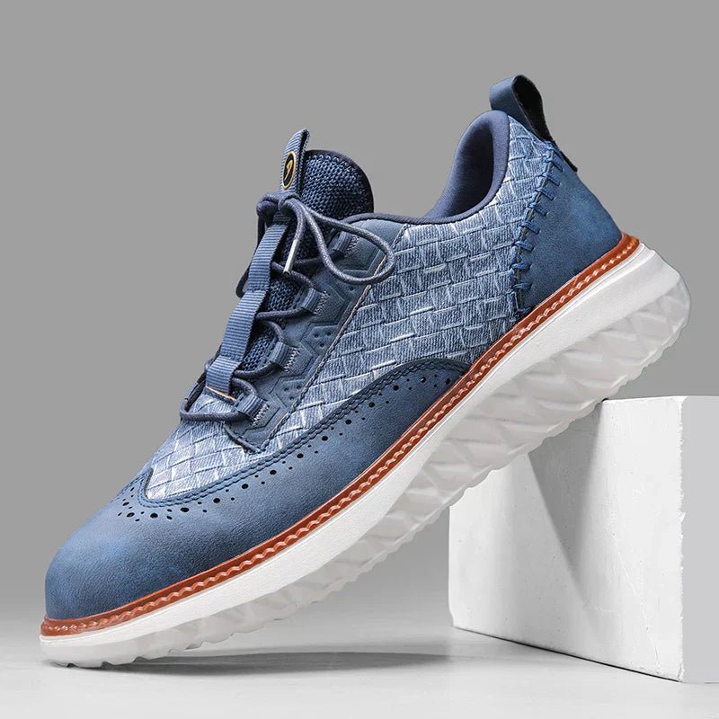 Men's Platform Walking Sneakers Lace Up Textured Design - Blue