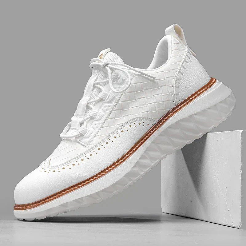 Men's Platform Walking Sneakers Lace Up Textured Design - White