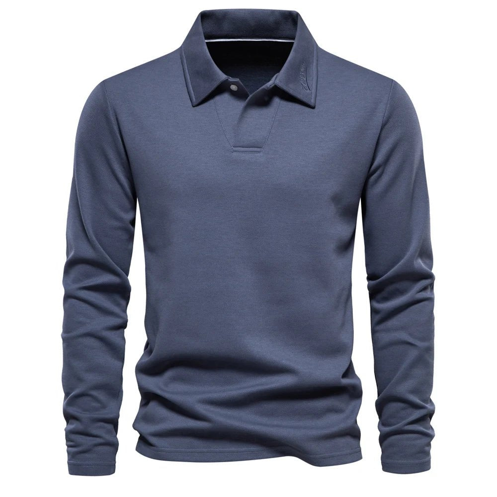 Men's Polo Sweater Long Sleeve Knit Pullover Classic - Blue
