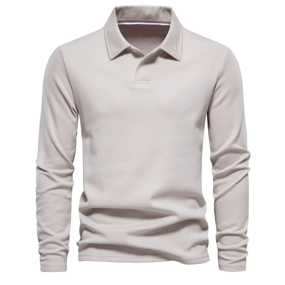 Men's Polo Sweater Long Sleeve Knit Pullover Classic - Beige
