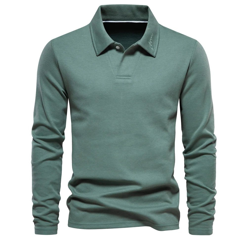 Men's Polo Sweater Long Sleeve Knit Pullover Classic - Green