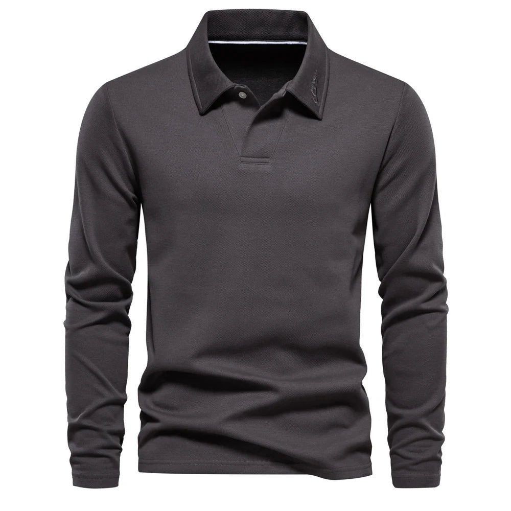 Men's Polo Sweater Long Sleeve Knit Pullover Classic - Gray