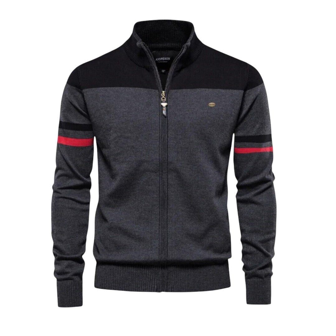 Men's Quarter Zip Knit Jumper Ribbed Collar Cuffs - Black