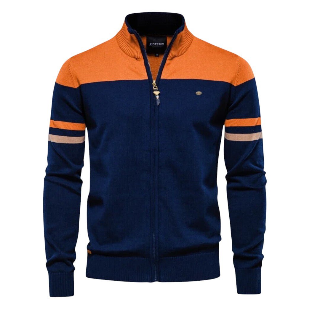 Men's Quarter Zip Knit Jumper Ribbed Collar Cuffs - Orange