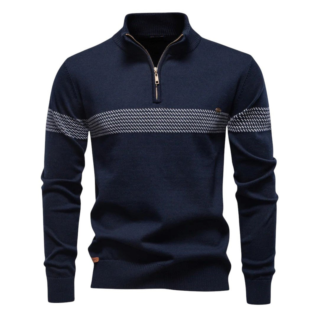 Men's Quarter Zip Pullover Soft Knit Jumper - Blue