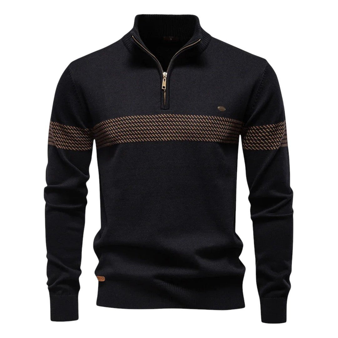 Men's Quarter Zip Pullover Soft Knit Jumper - Black
