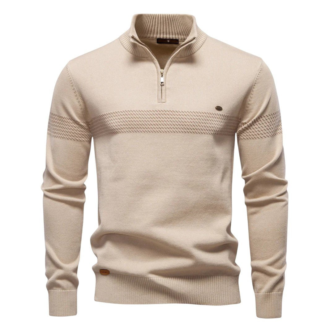 Men's Quarter Zip Pullover Soft Knit Jumper - Beige