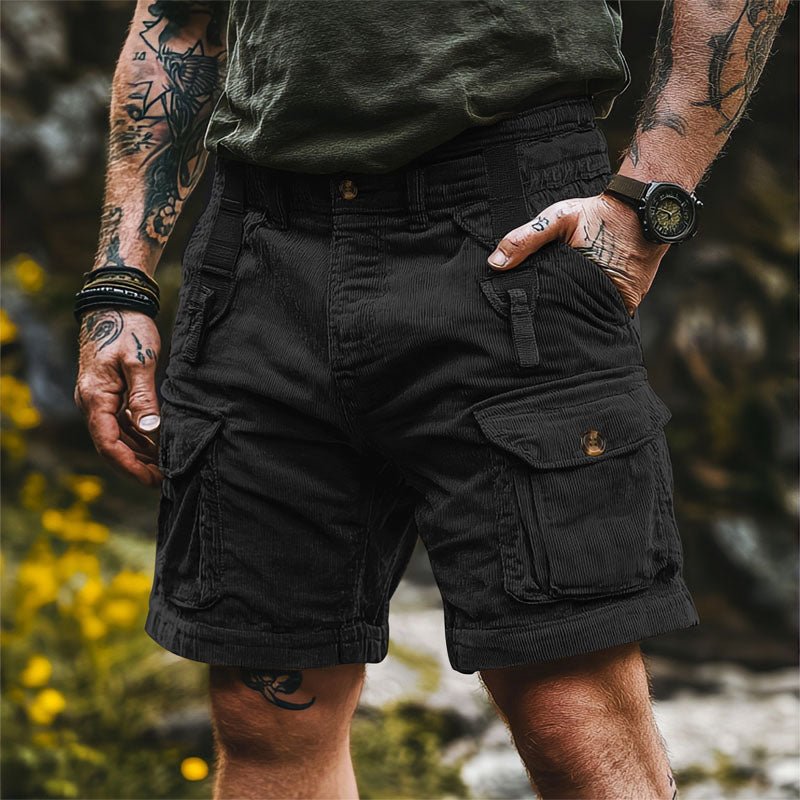 Men's Regular Fit Corduroy Cargo Shorts - Black