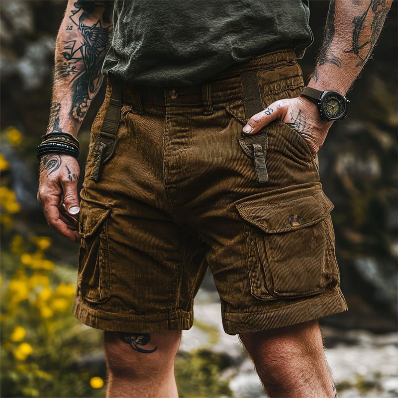 Men's Regular Fit Corduroy Cargo Shorts - Brown