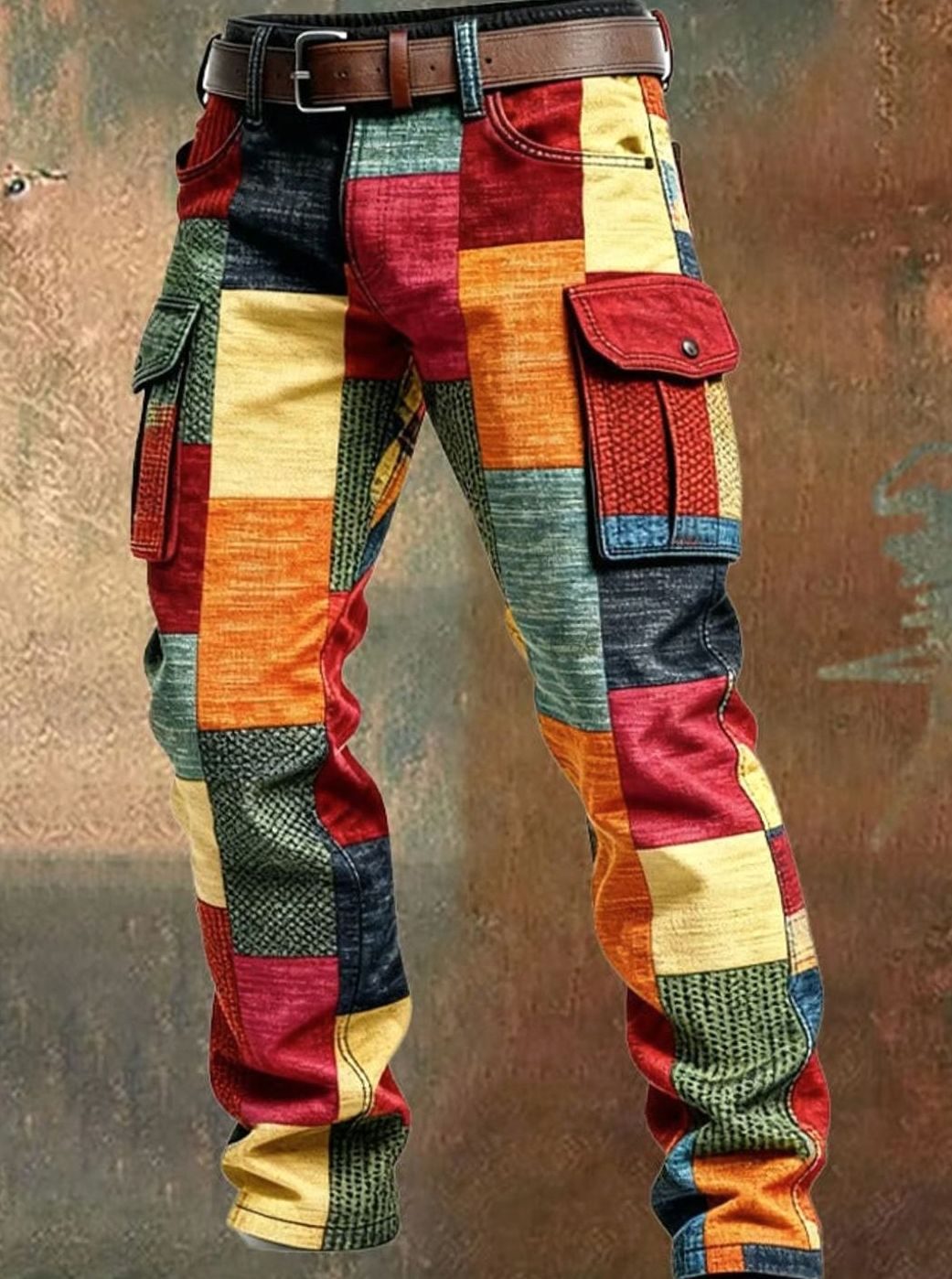 Men's Relaxed-Fit Colourblock Patchwork Cargo Pants